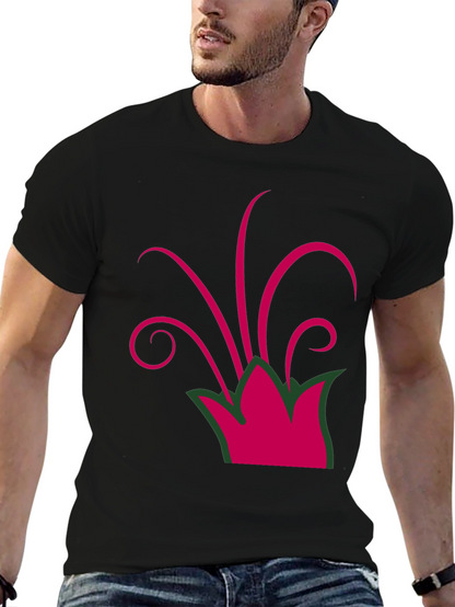 Camiseta Negra con Diseño Floral Abstracto Magenta