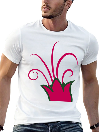 Camiseta Negra con Diseño Floral Abstracto Magenta