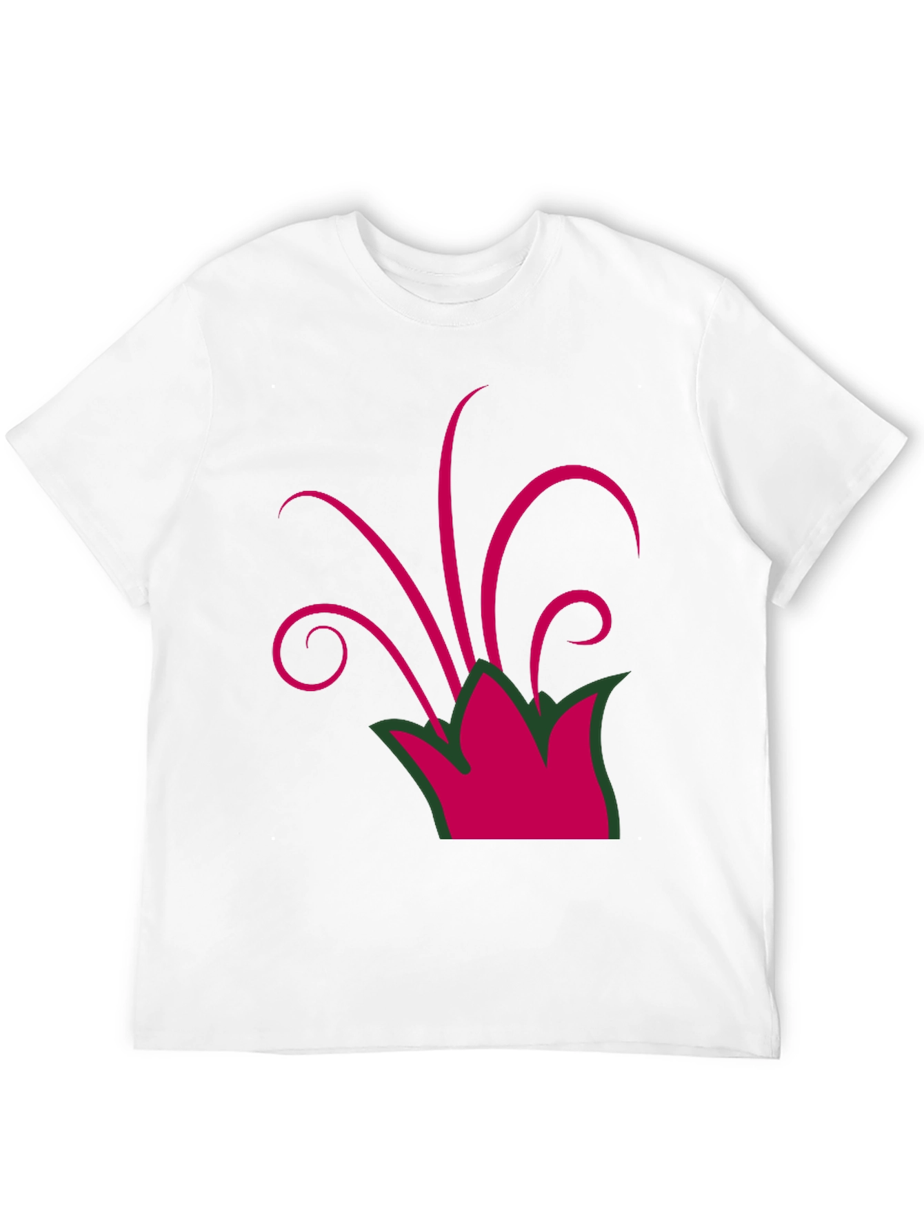 Camiseta Negra con Diseño Floral Abstracto Magenta
