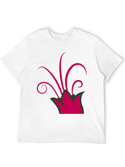 Camiseta Negra con Diseño Floral Abstracto Magenta