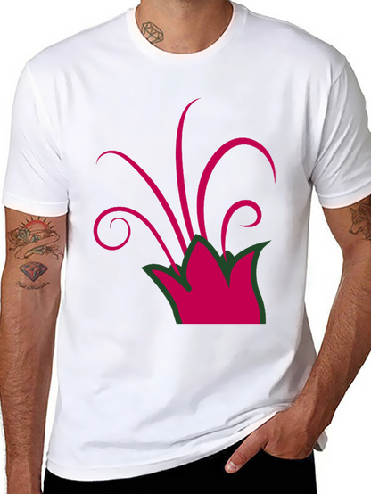 Camiseta Negra con Diseño Floral Abstracto Magenta