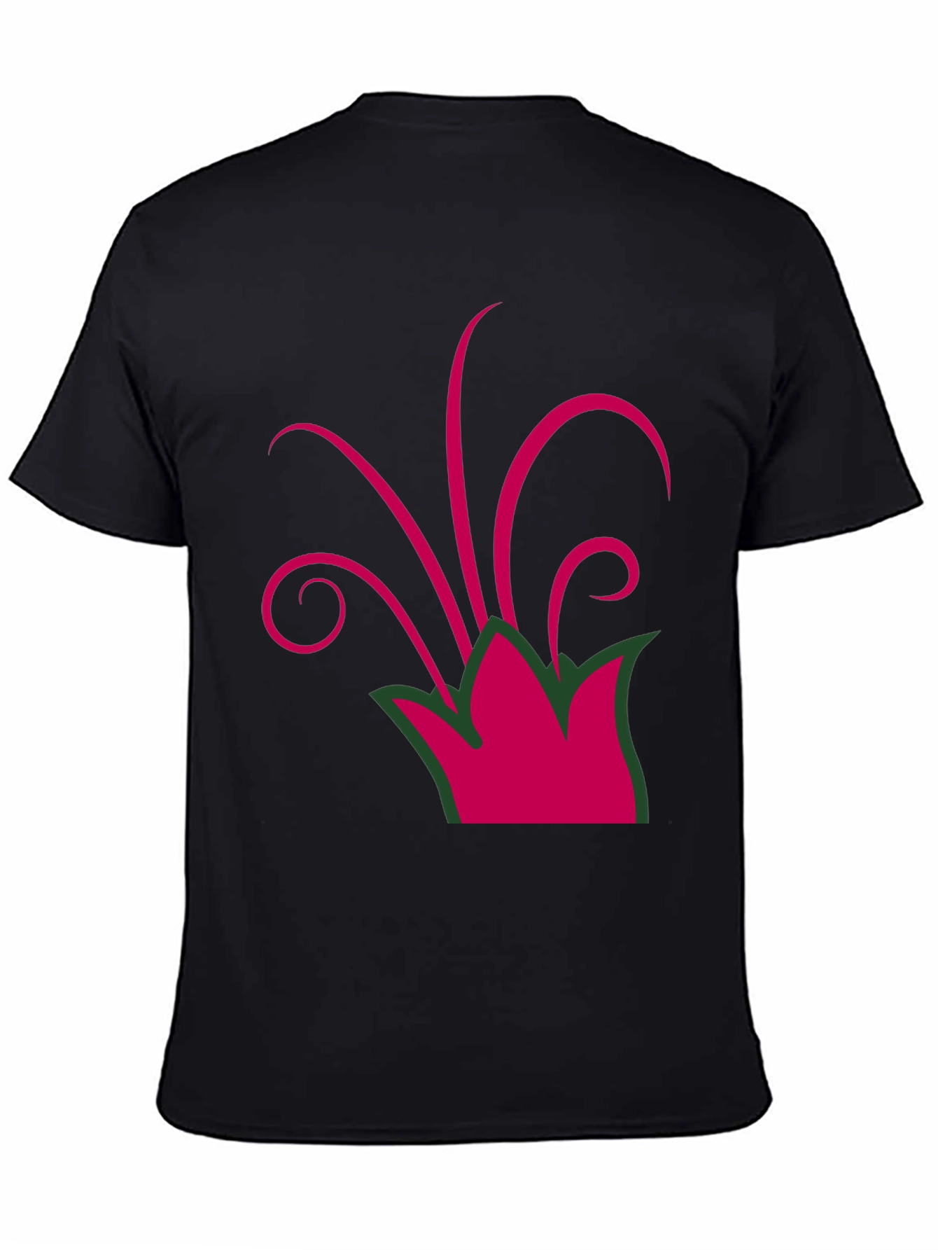 Camiseta Negra con Diseño Floral Abstracto Magenta