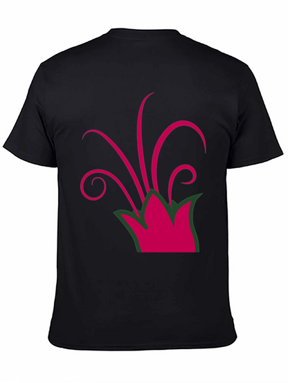 Camiseta Negra con Diseño Floral Abstracto Magenta