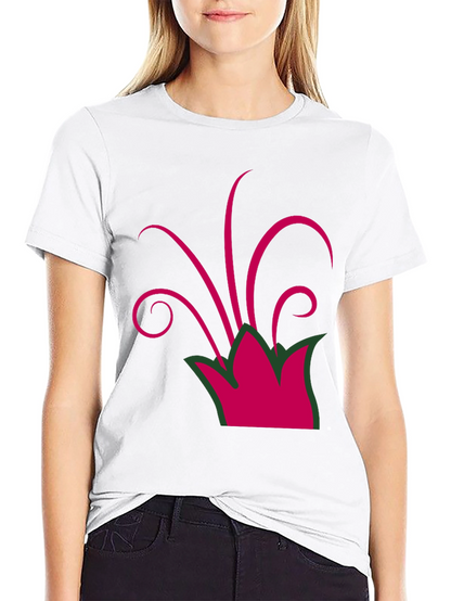 Camiseta Negra con Diseño Floral Abstracto Magenta