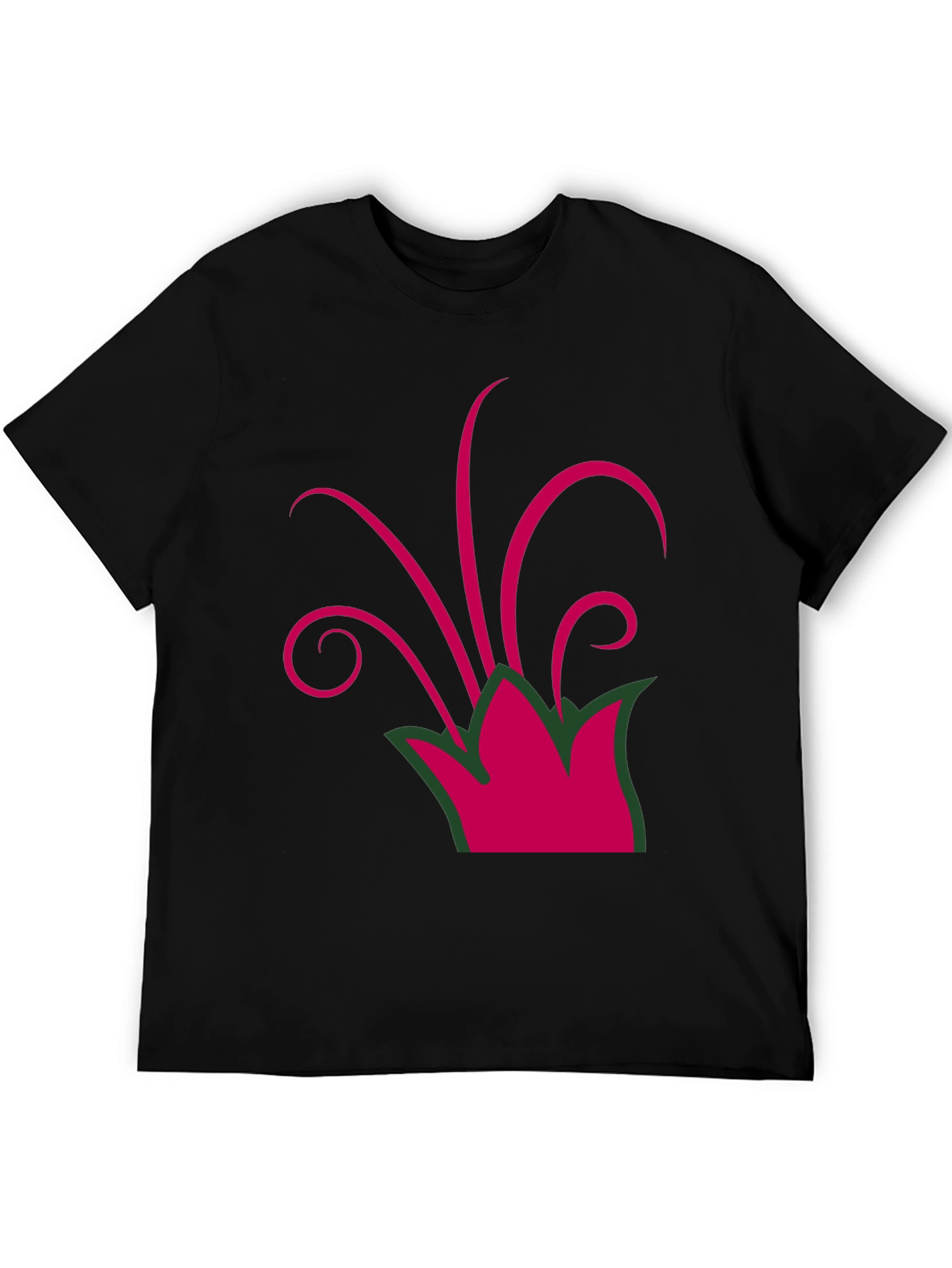 Camiseta Negra con Diseño Floral Abstracto Magenta