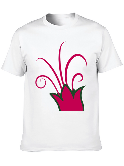 Camiseta Negra con Diseño Floral Abstracto Magenta