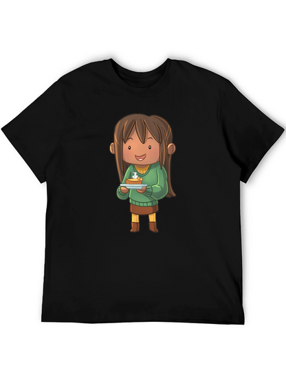 Camiseta Negra con Diseño de Personaje Animado con Tarta