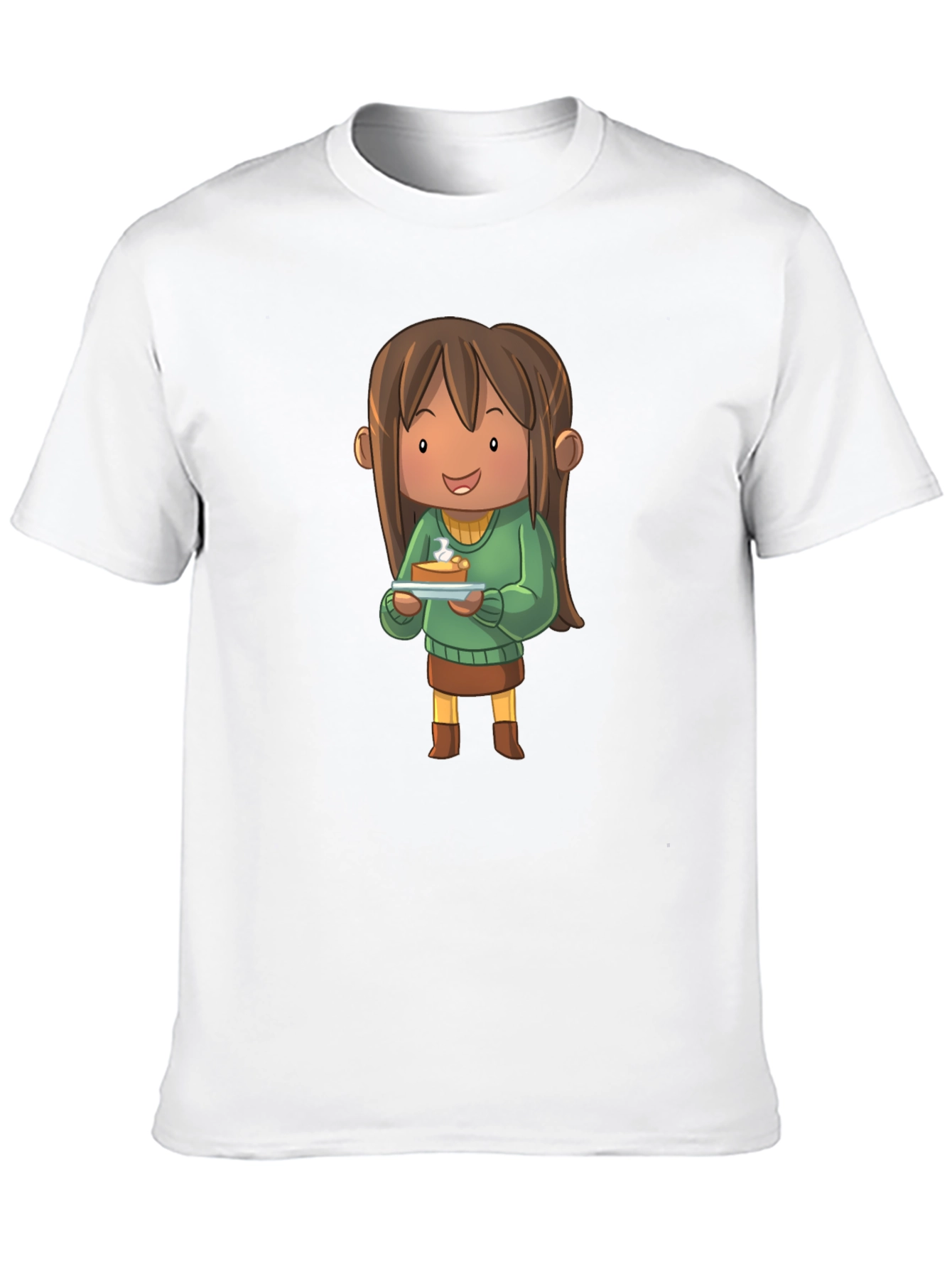 Camiseta Negra con Diseño de Personaje Animado con Tarta