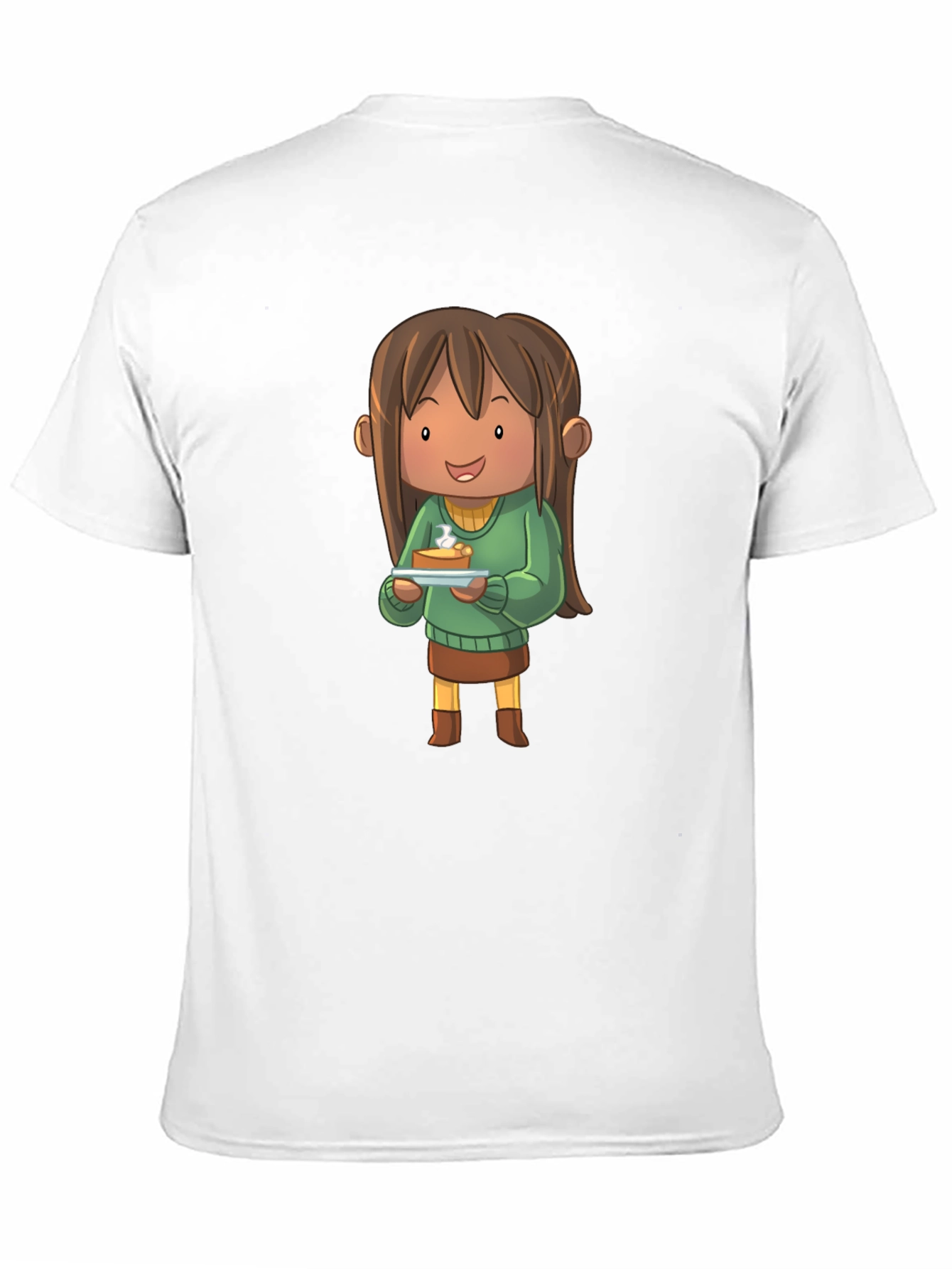 Camiseta Negra con Diseño de Personaje Animado con Tarta
