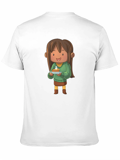 Camiseta Negra con Diseño de Personaje Animado con Tarta