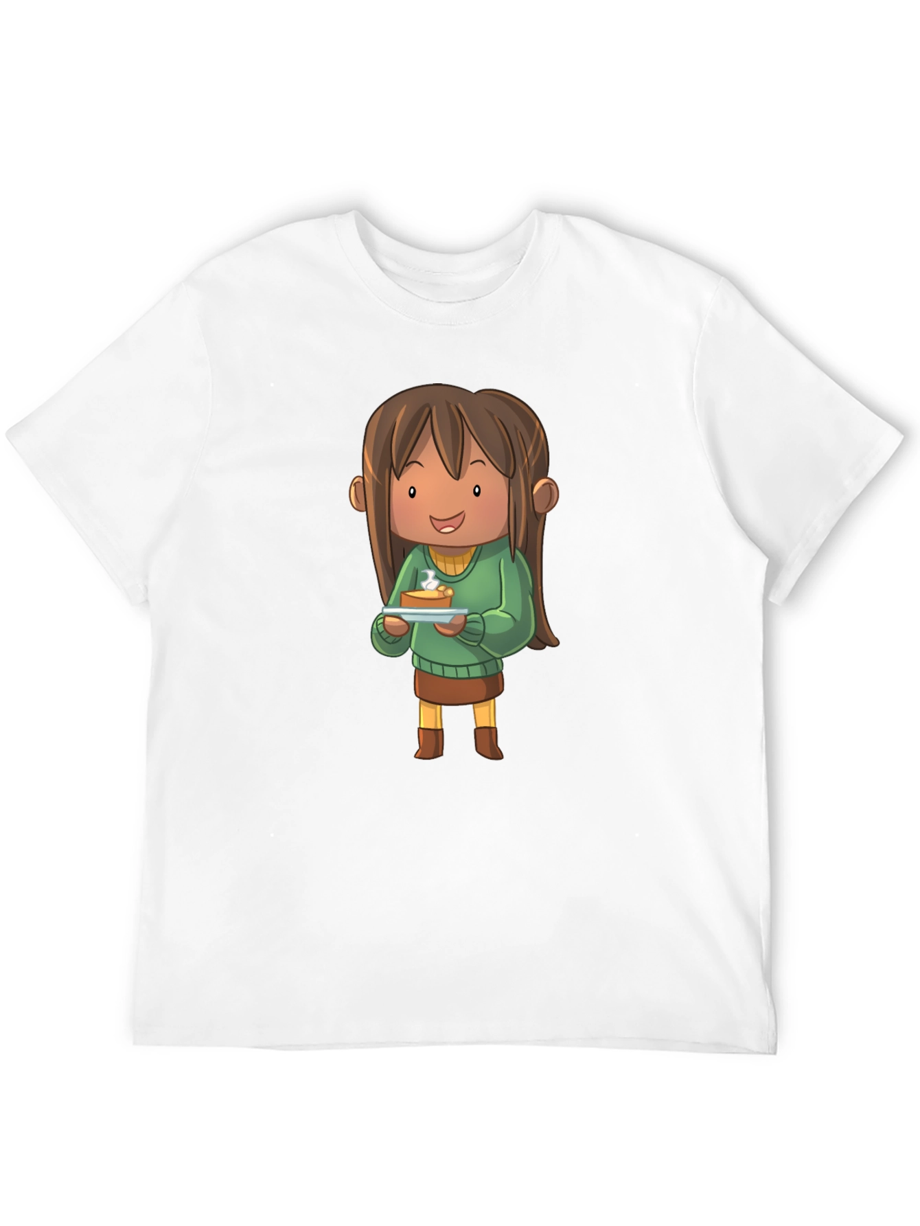 Camiseta Negra con Diseño de Personaje Animado con Tarta