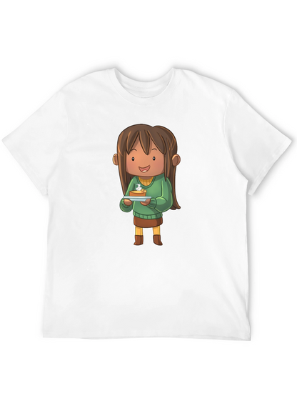 Camiseta Negra con Diseño de Personaje Animado con Tarta