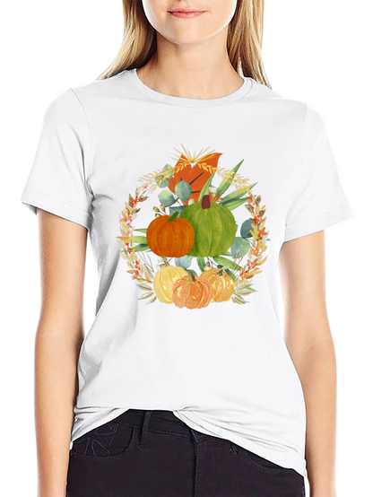 Camiseta Negra con Diseño de Calabazas Otoñales