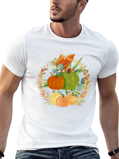Camiseta Negra con Diseño de Calabazas Otoñales