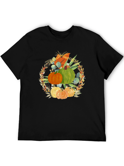 Camiseta Negra con Diseño de Calabazas Otoñales