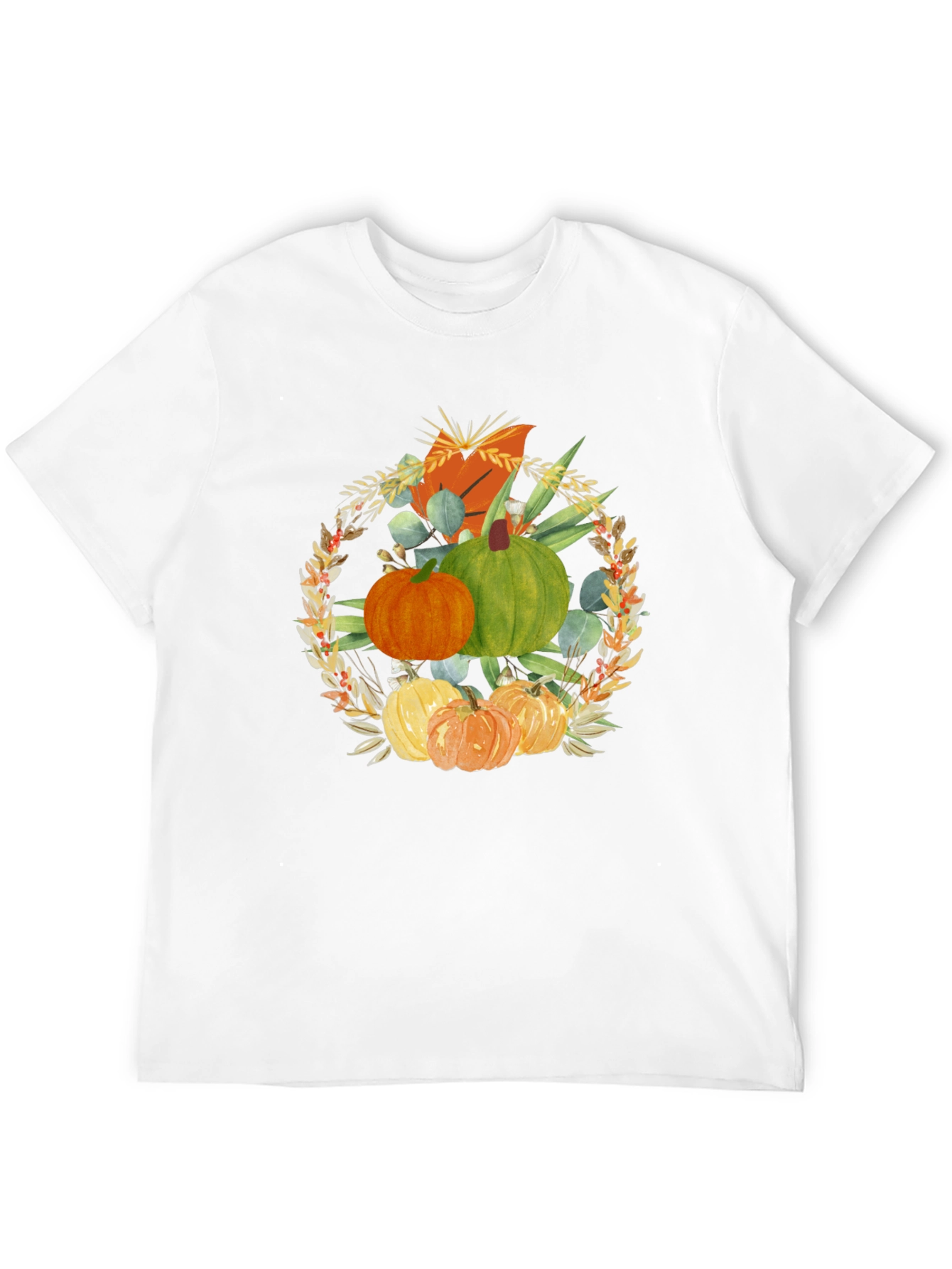 Camiseta Negra con Diseño de Calabazas Otoñales