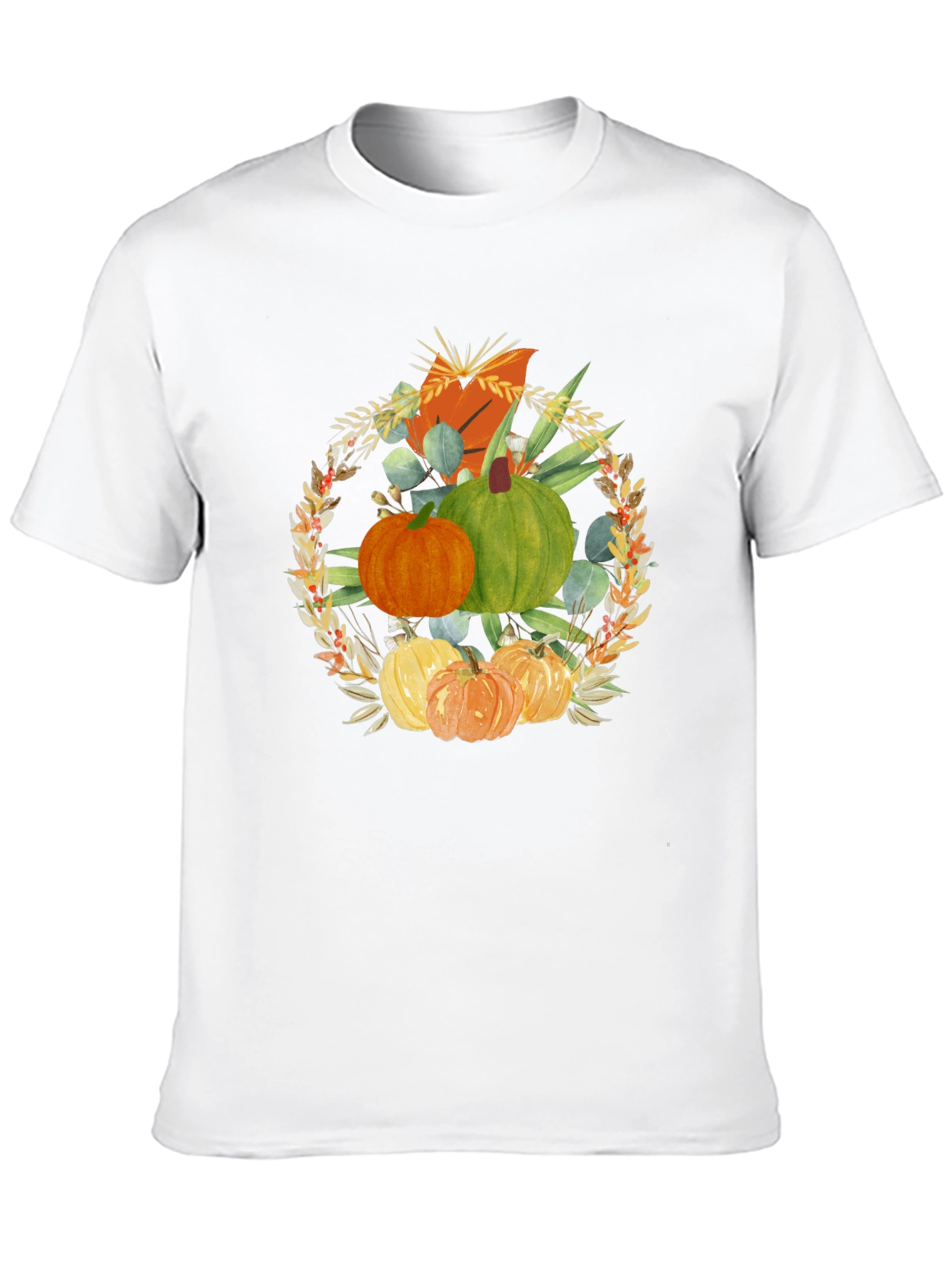 Camiseta Negra con Diseño de Calabazas Otoñales