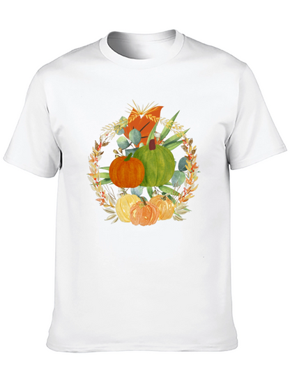Camiseta Negra con Diseño de Calabazas Otoñales