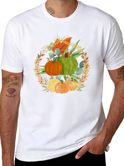 Camiseta Negra con Diseño de Calabazas Otoñales