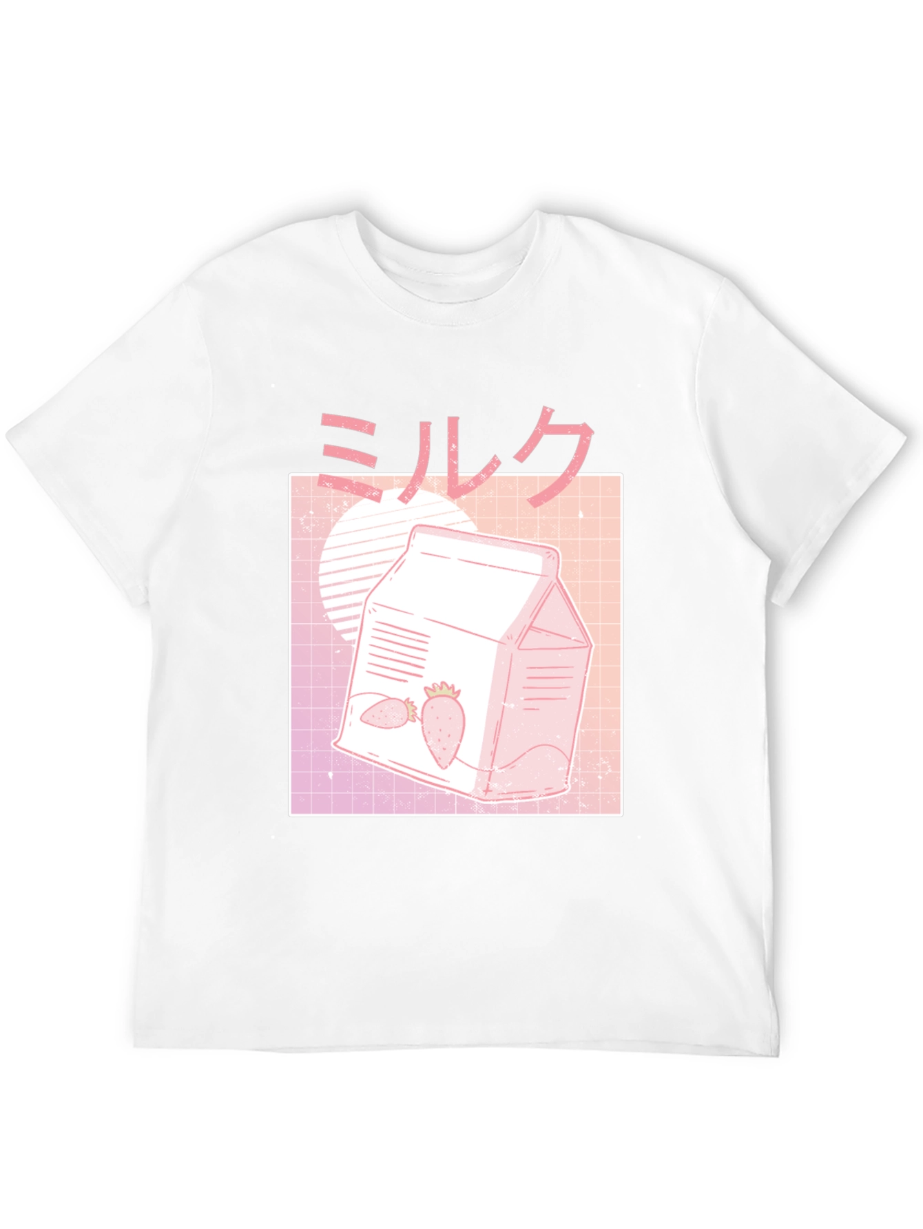 Camiseta Negra con Diseño de Leche de Fresa Estética