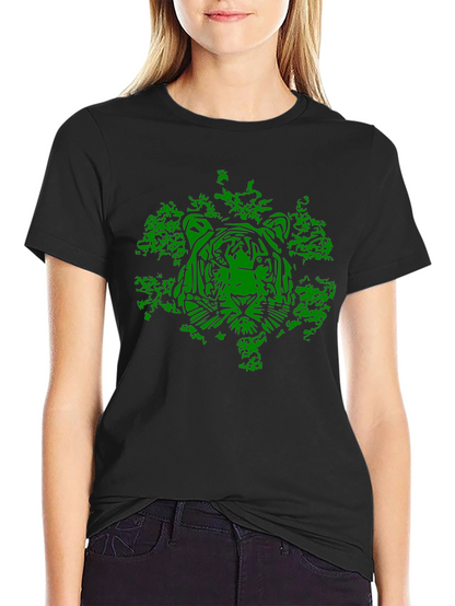Camiseta Negra con Diseño de Tigre Verde