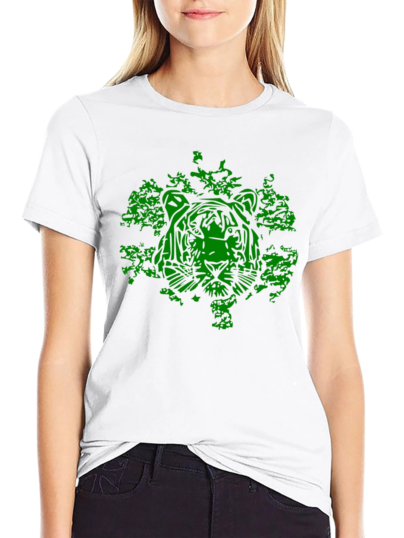 Camiseta Negra con Diseño de Tigre Verde