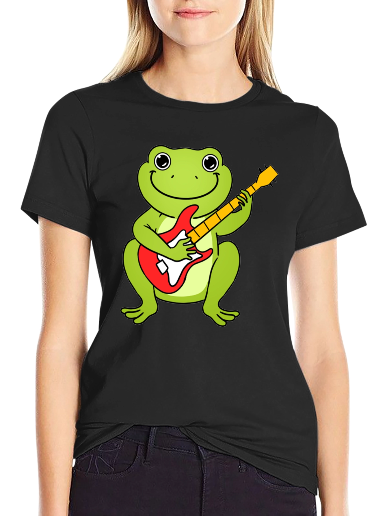 Camiseta Negra con Rana Guitarrista