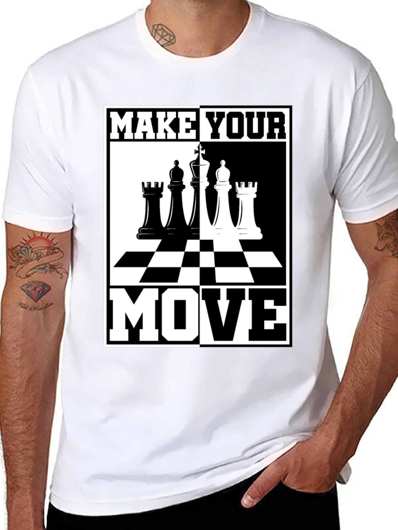 Camiseta Ajedrez Haz Tu Movimiento Negro Algodón