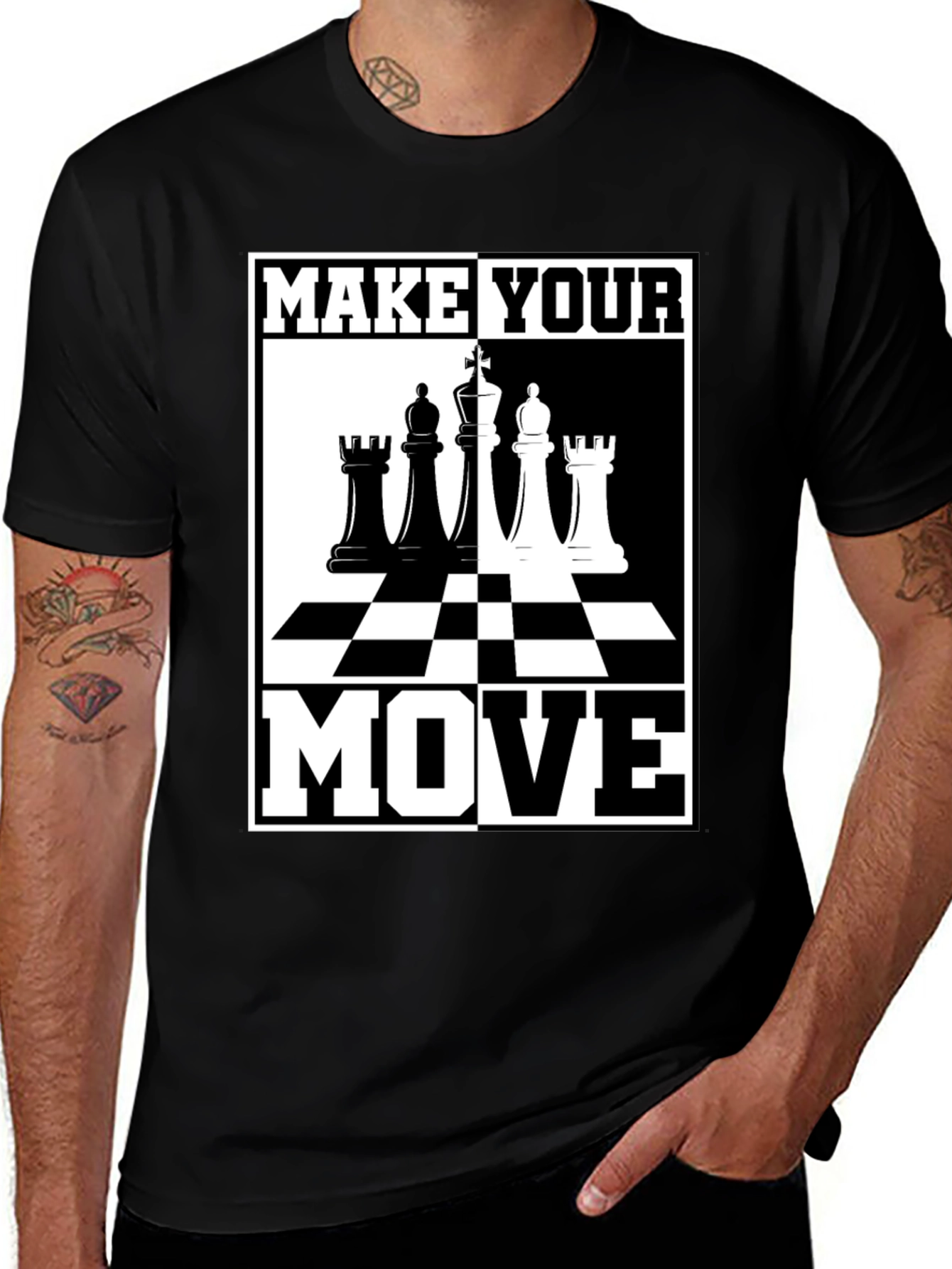 Camiseta Ajedrez Haz Tu Movimiento Negro Algodón