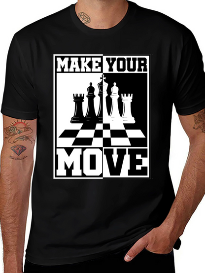 Camiseta Ajedrez Haz Tu Movimiento Negro Algodón