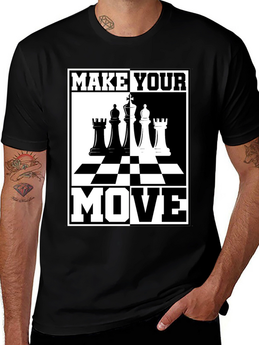 Camiseta Ajedrez Haz Tu Movimiento Negro Algodón