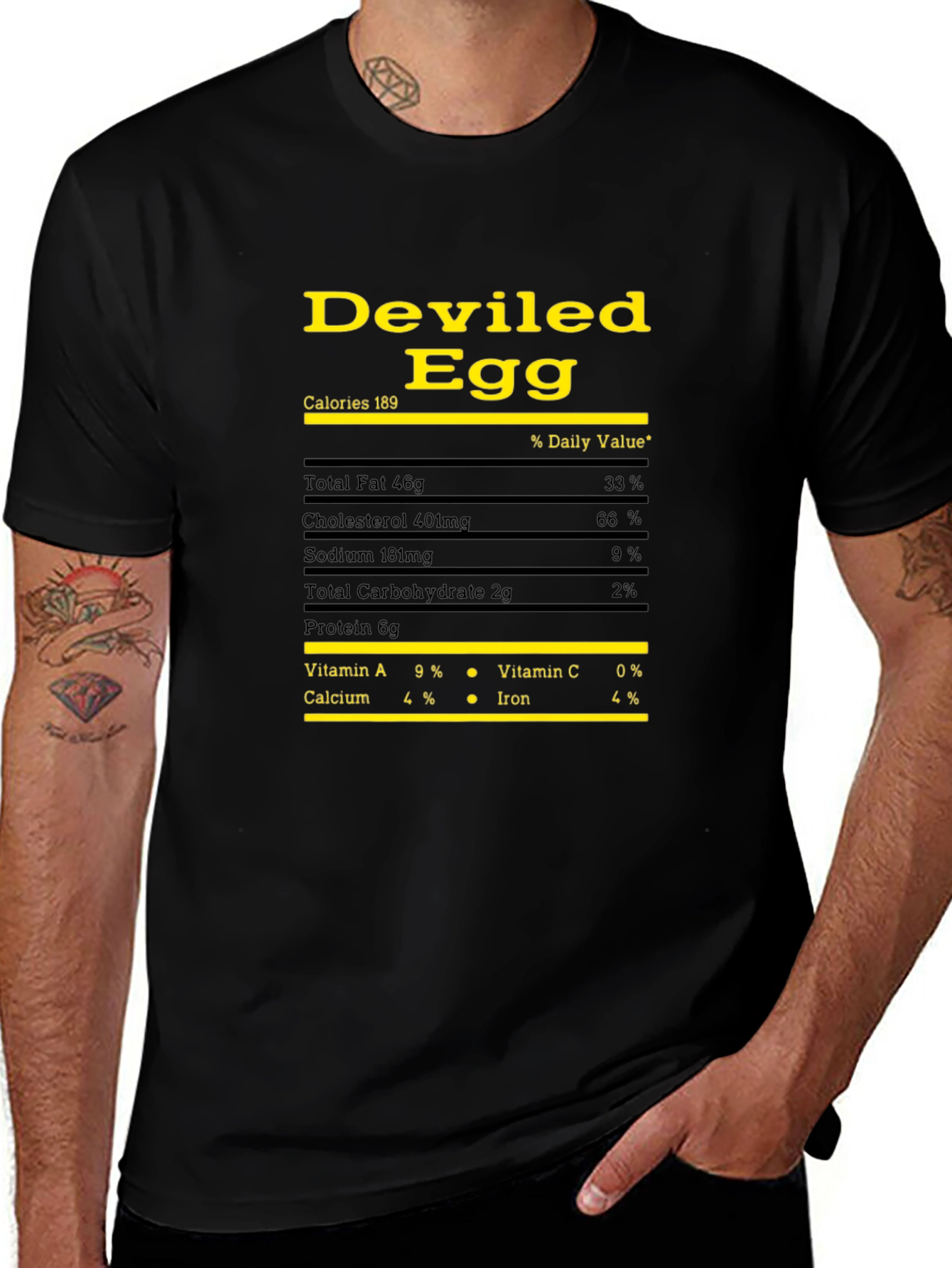 Camiseta Negra Huevo Endiablado - Información Nutricional Divertida