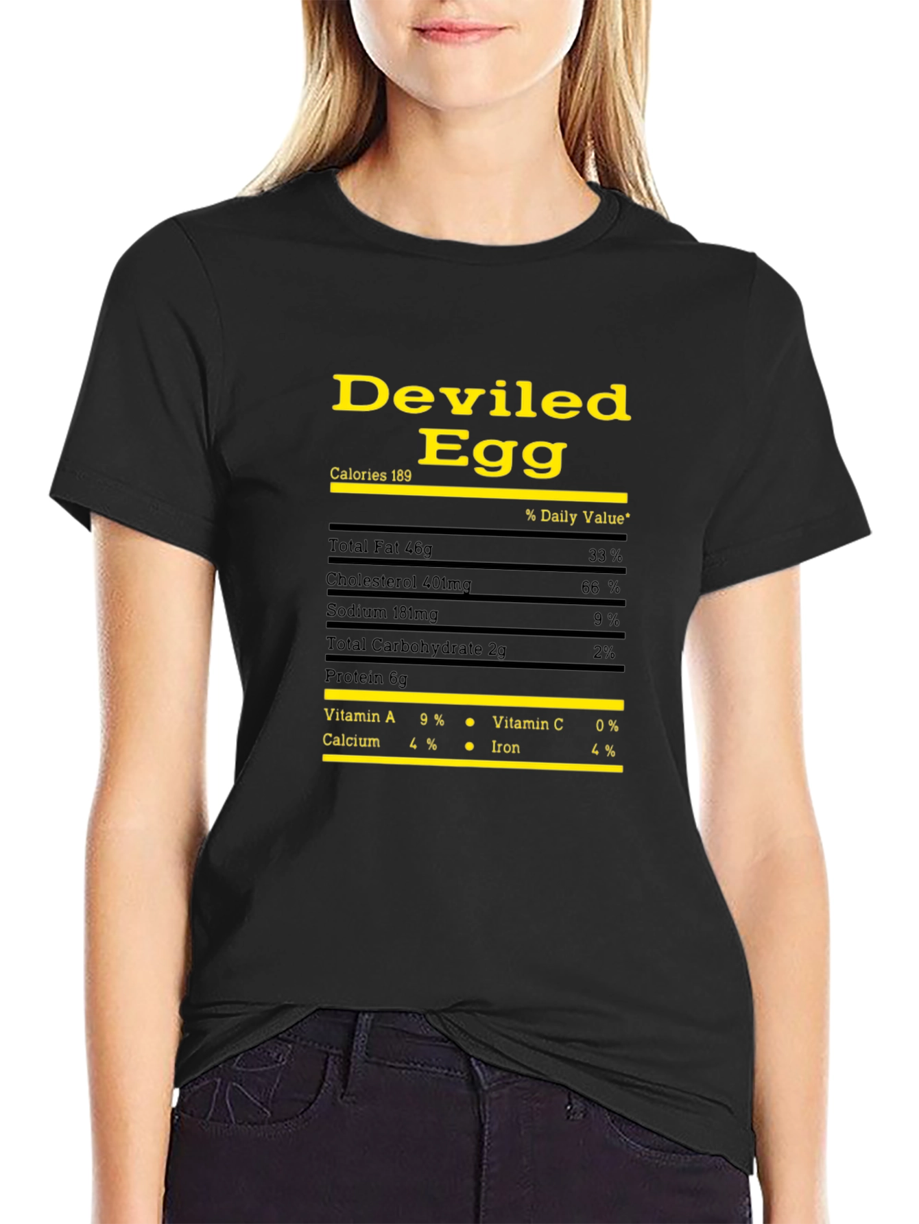 Camiseta Negra Huevo Endiablado - Información Nutricional Divertida