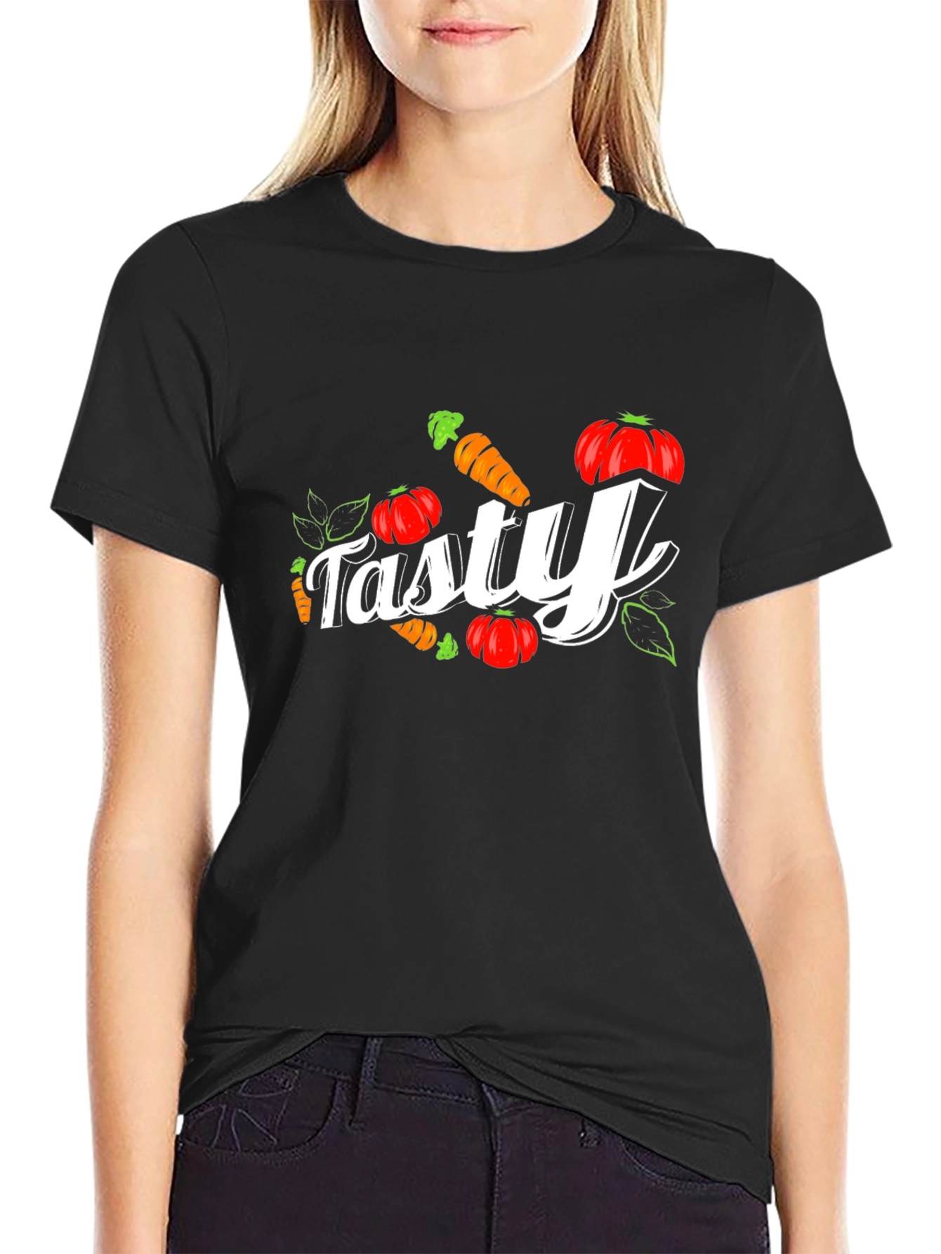 Camiseta Negra Tasty con Zanahorias y Calabazas