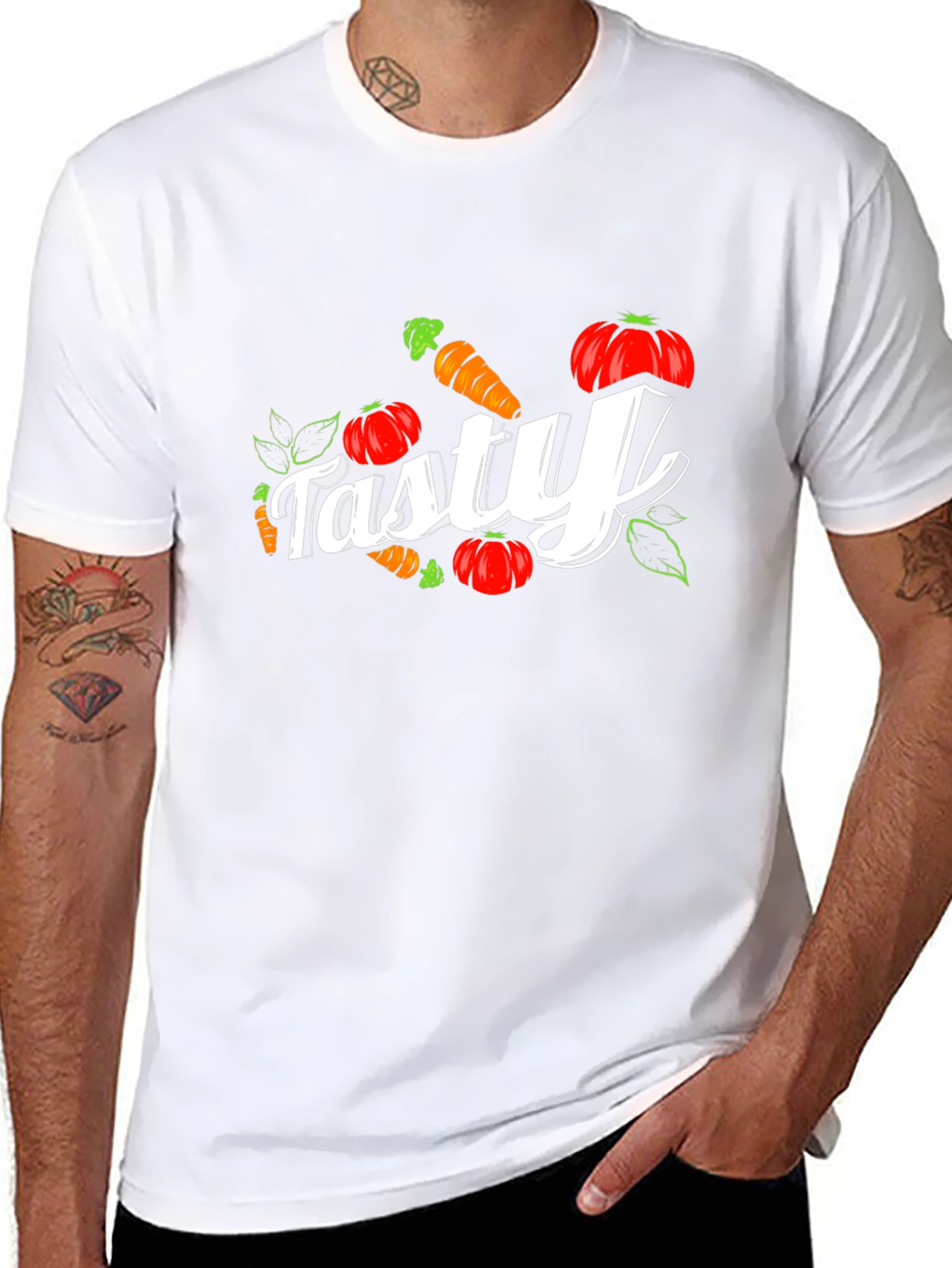 Camiseta Negra Tasty con Zanahorias y Calabazas