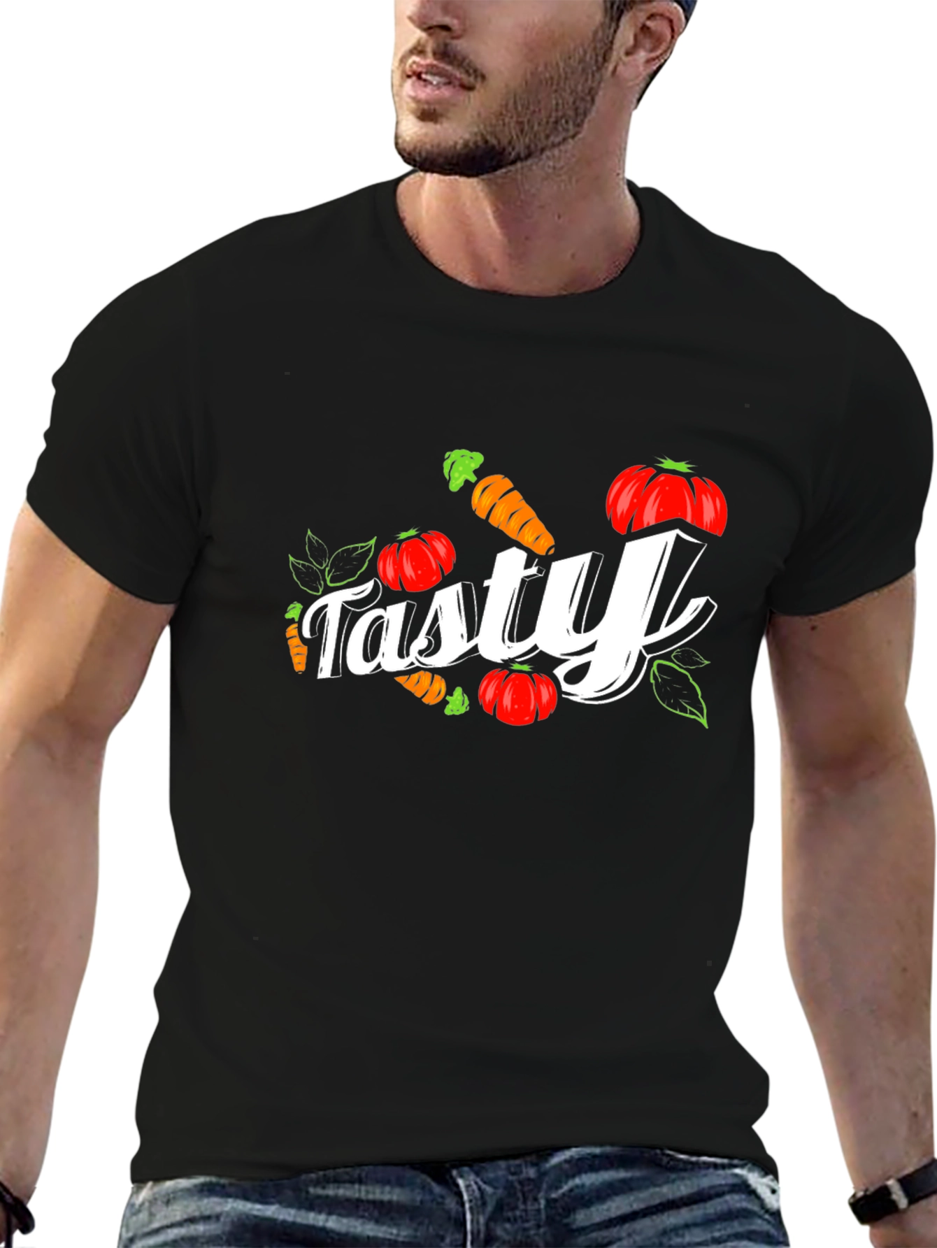 Camiseta Negra Tasty con Zanahorias y Calabazas