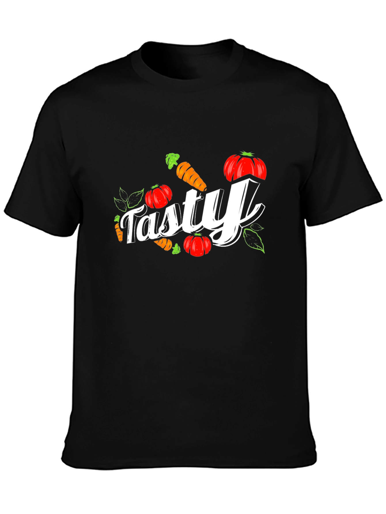 Camiseta Negra Tasty con Zanahorias y Calabazas