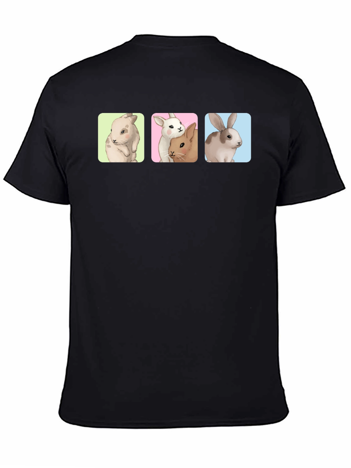 Camiseta Negra con Diseño de Conejos Divertidos