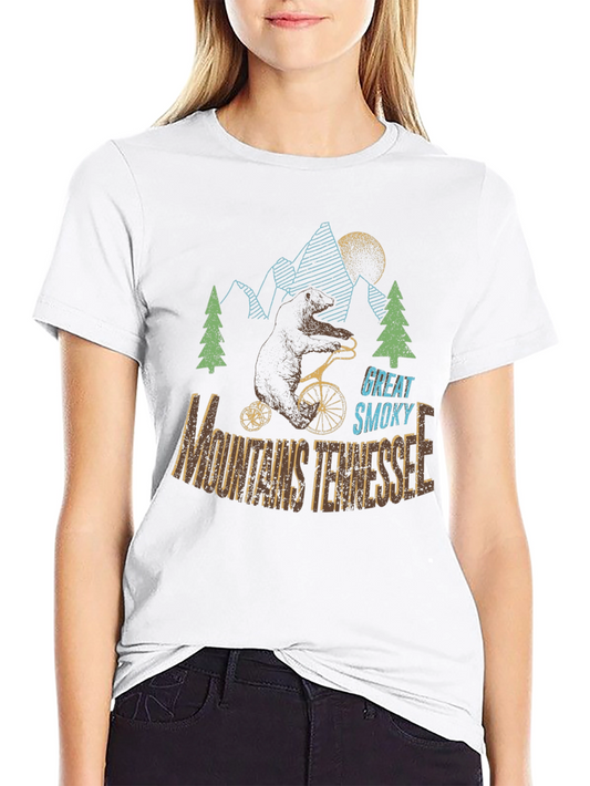 Camiseta Negra Oso en Bici Great Smoky Mountains Tennessee