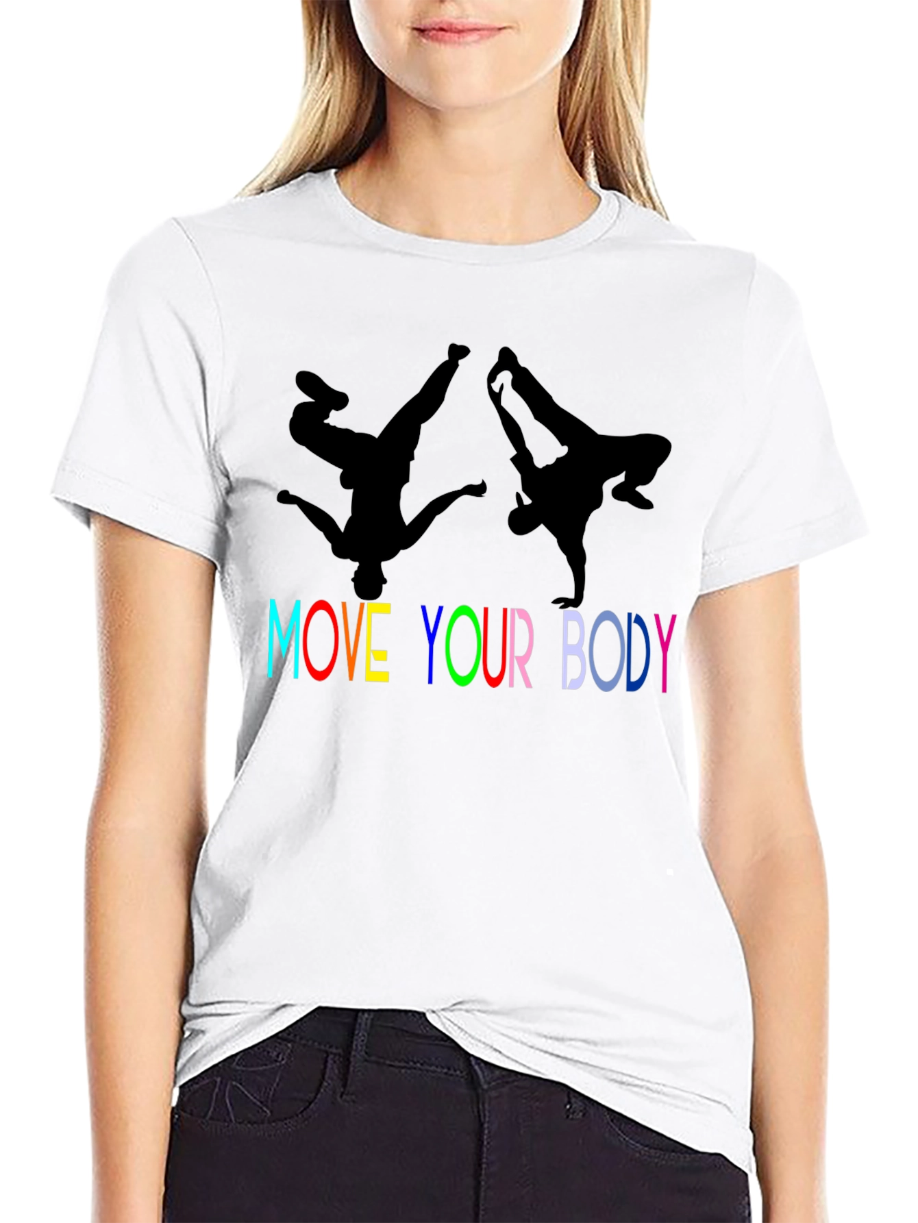 Camiseta Negra Move Your Body con Siluetas de Bailarines