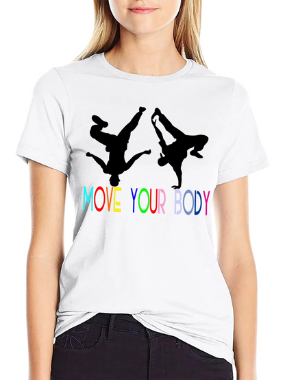 Camiseta Negra Move Your Body con Siluetas de Bailarines