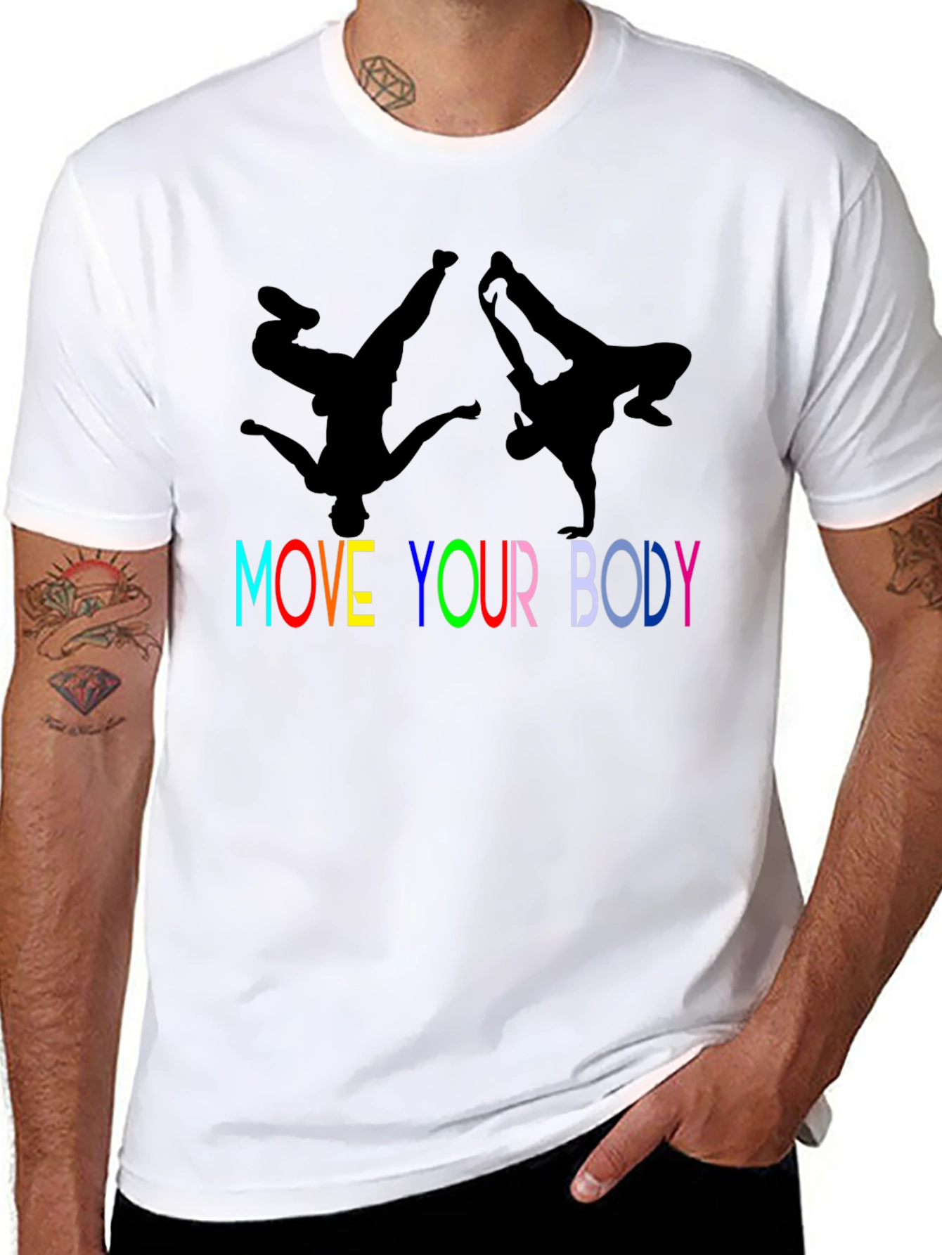 Camiseta Negra Move Your Body con Siluetas de Bailarines