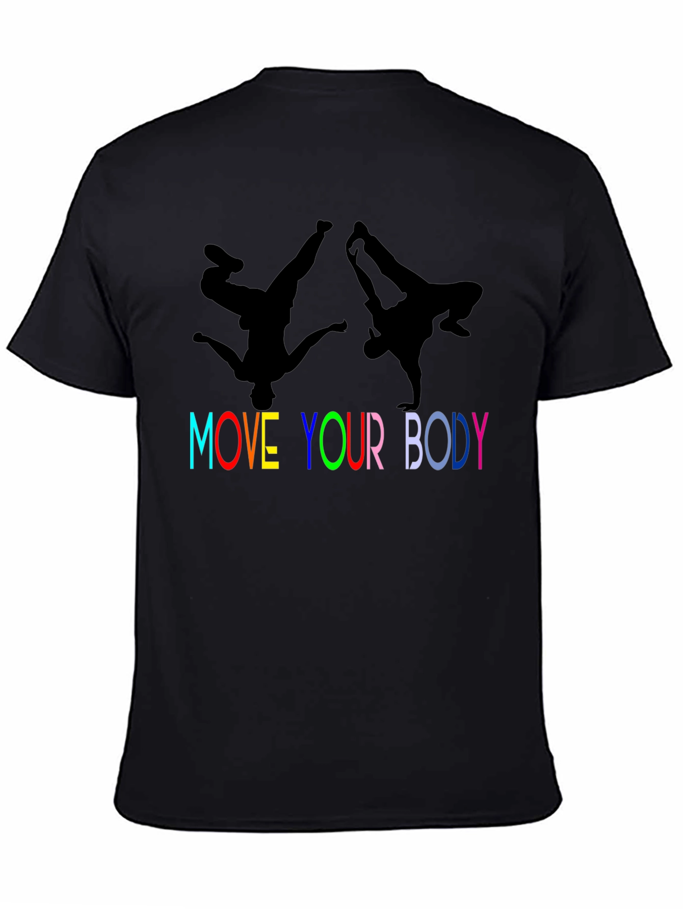 Camiseta Negra Move Your Body con Siluetas de Bailarines