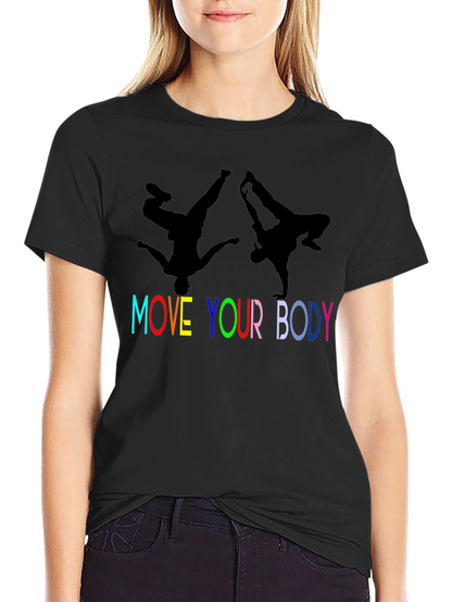 Camiseta Negra Move Your Body con Siluetas de Bailarines
