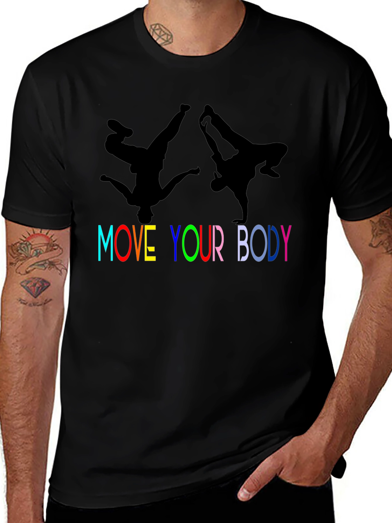 Camiseta Negra Move Your Body con Siluetas de Bailarines