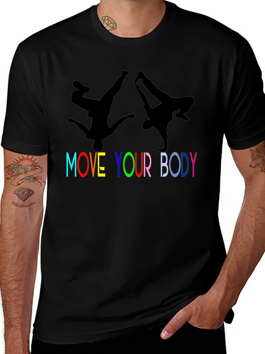 Camiseta Negra Move Your Body con Siluetas de Bailarines