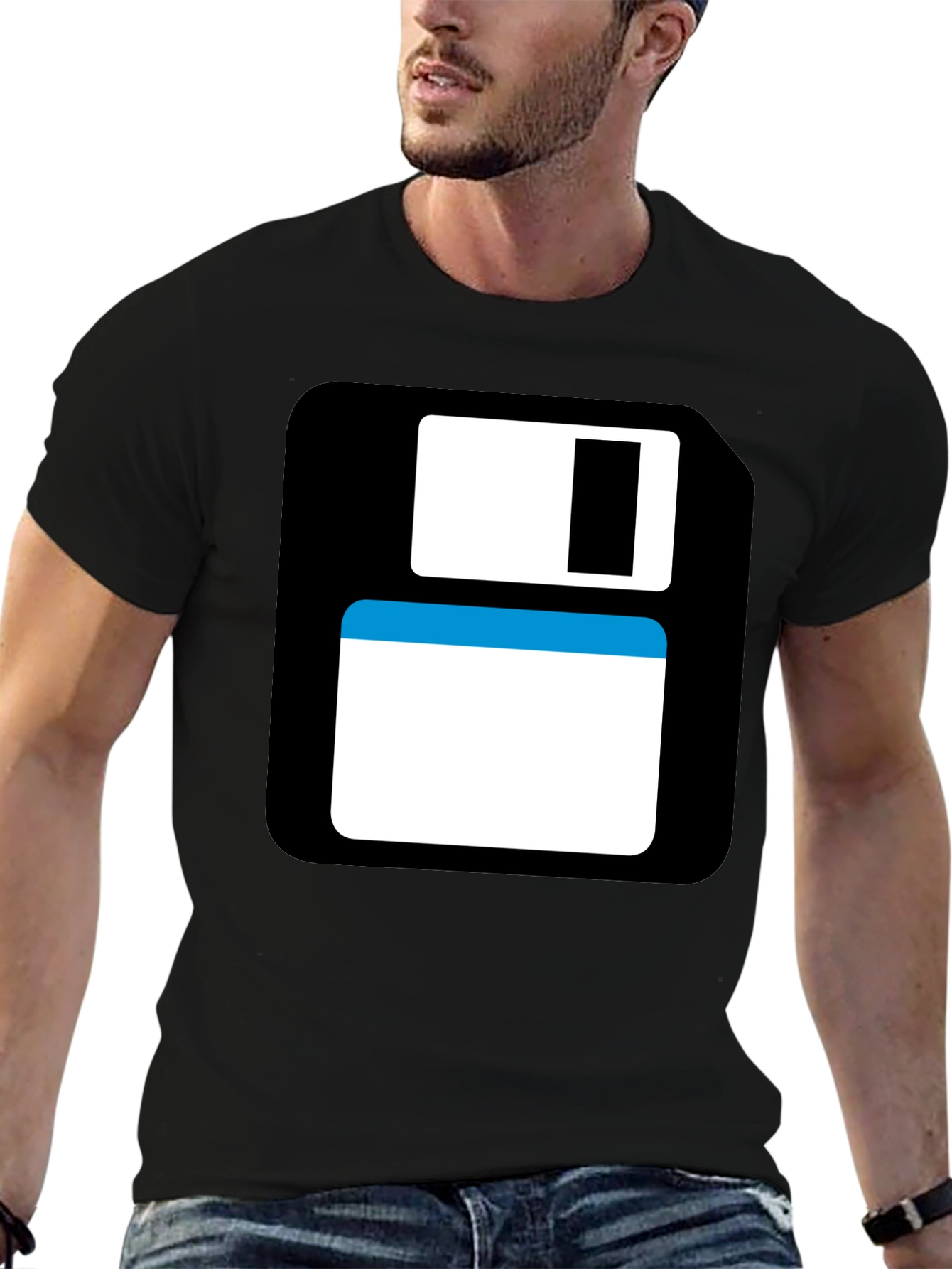 Camiseta Negra con Diseño Disquete Retro