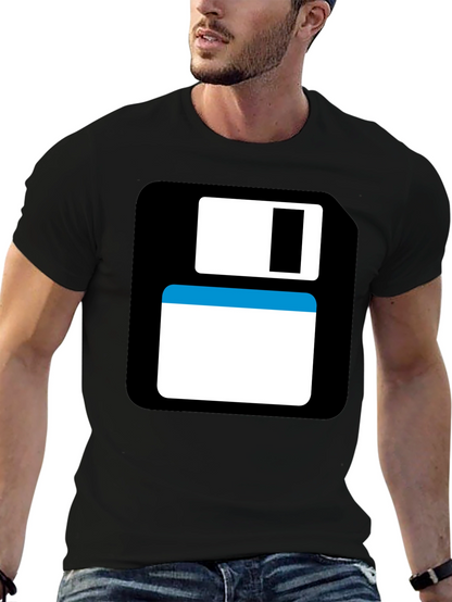 Camiseta Negra con Diseño Disquete Retro