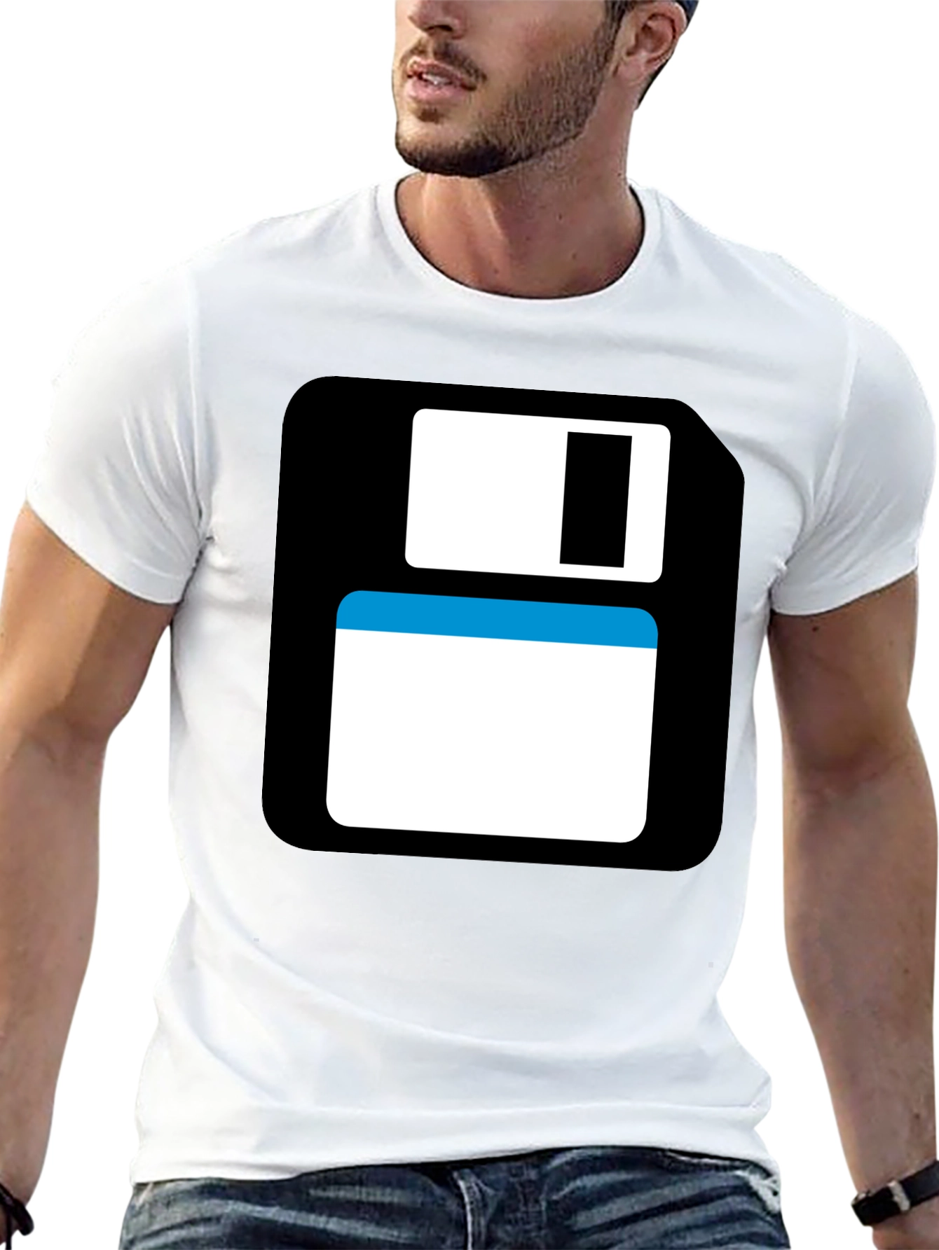 Camiseta Negra con Diseño Disquete Retro