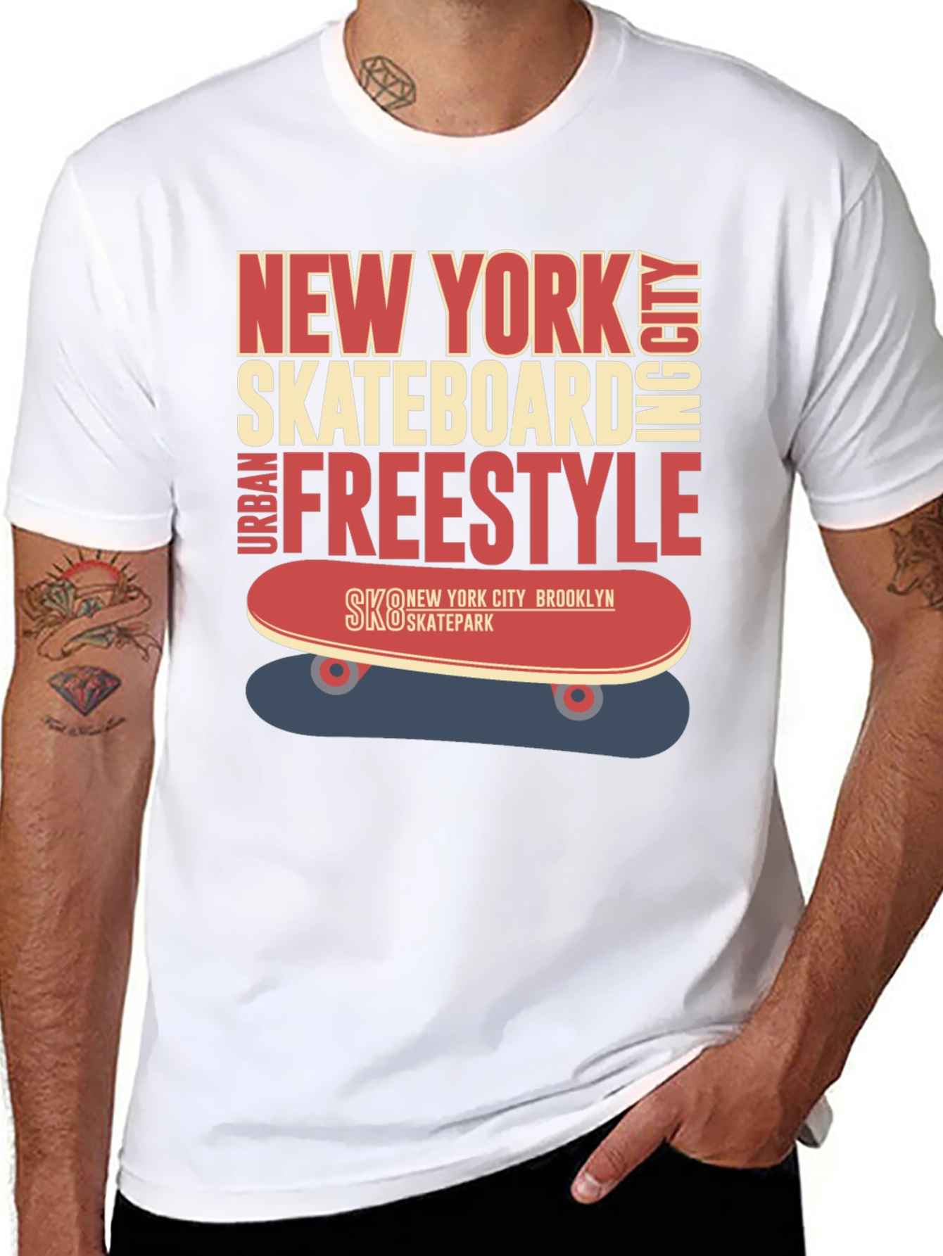 Camiseta Hombre Negra Diseño Skateboard New York